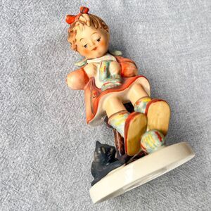 Vintage 1982 Goebel Hummel Mother’s Helper- Knitting Girl w/ Cat - Porcelain